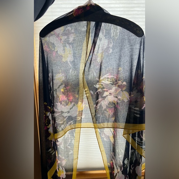 Like New Navy Scarf with Floral Print & Yellow Border—Joules Wensley 27.5” x 80” - Picture 9 of 17